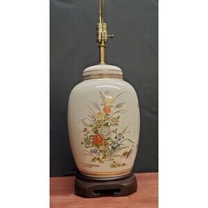 1980's Murray Feiss Crackle Porcelain Floral Signed Table Lamp